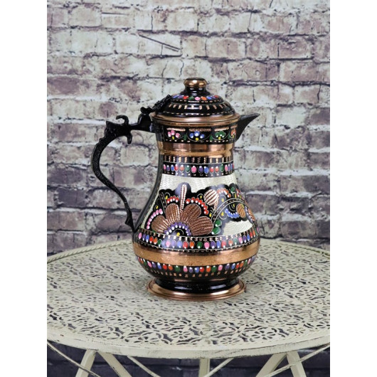 Classical Embroidered Copper Jug With Rose Flower Lid