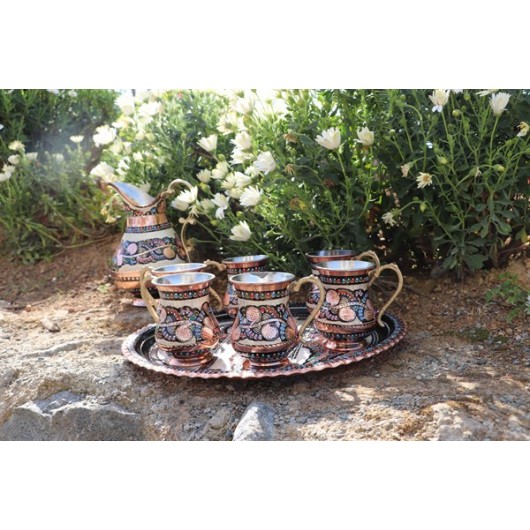 Copper Beverage Set With Classic Roses Pattern