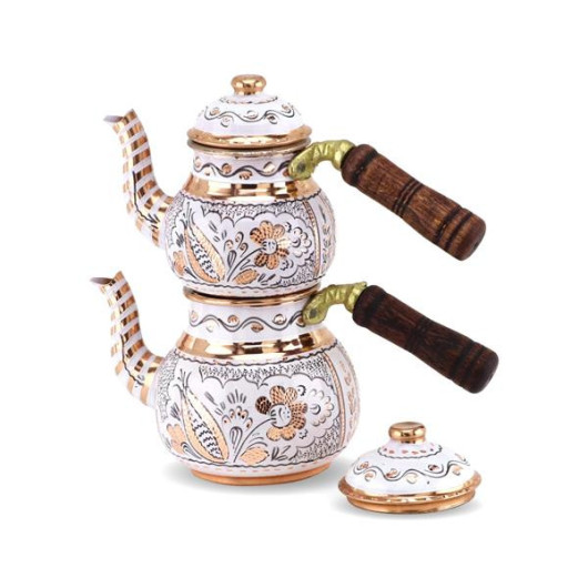 Small White Floral Copper Teapot 1L