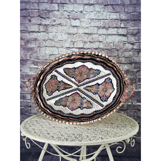 Oval Copper Tray With Rose Design