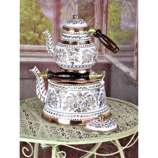 Royal Style Copper Teapot Set With Floral Pattern