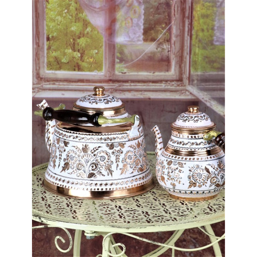 Royal Style Copper Teapot Set With Floral Pattern