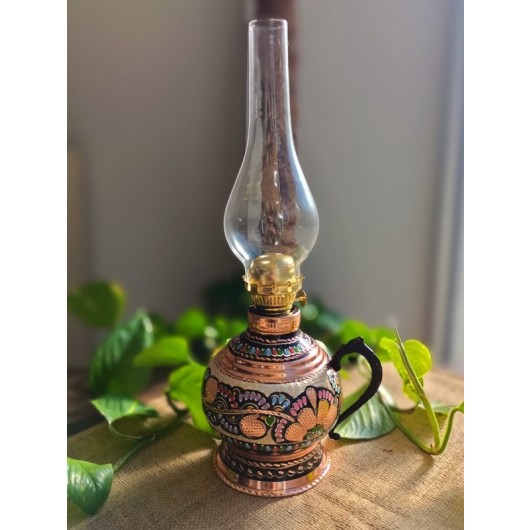 Wide Copper Lamp / Lantern Engraved With Flowers