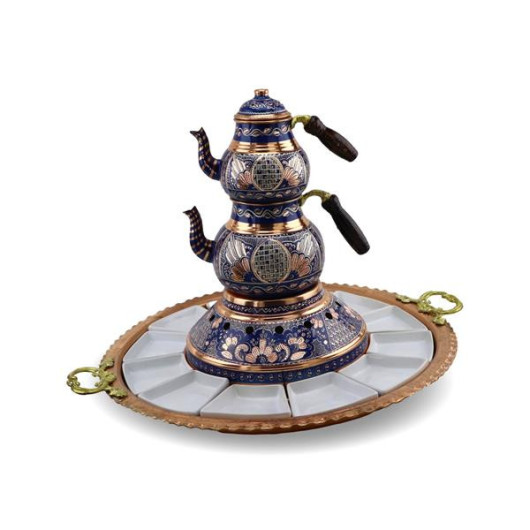 Blue Copper Teapot Set With Breakfast Plates
