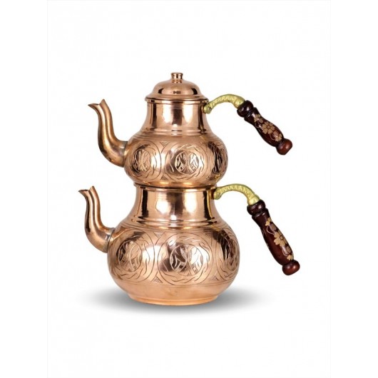 Chisel-Engraved Red Copper Teapot Set