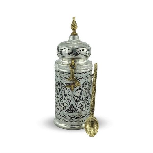 Vintage Style Tin Plated Brass Coffee Canister With Spoon