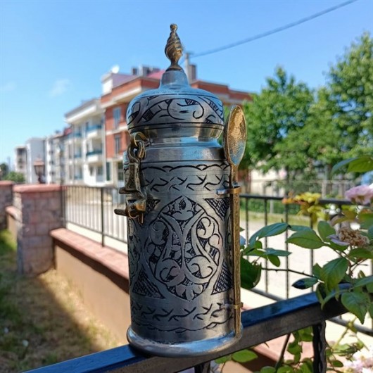 Vintage Style Tin Plated Brass Coffee Canister With Spoon