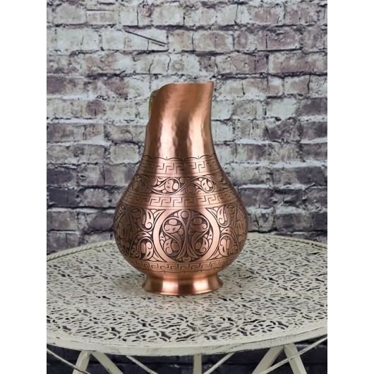 Antique Style Chisel Engraved Copper Jug