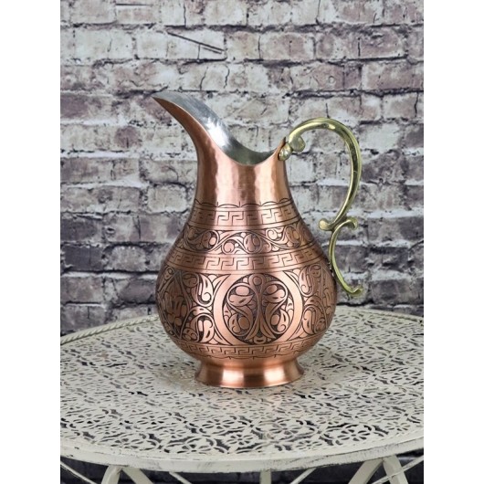 Antique Style Chisel Engraved Copper Jug