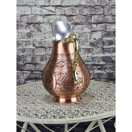 Antique Style Chisel Engraved Copper Jug