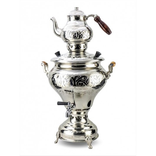 Teapot + Turkish Samovar With Charcoal Of Copper 4,5 Liters Engraved With A Chisel