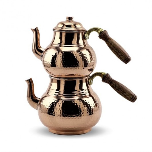 Hammered Red Copper Teapot Set With Elaborate Engraving