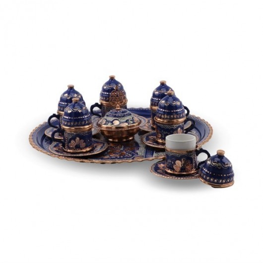 Navy Blue Rose Flower Copper Coffee Set