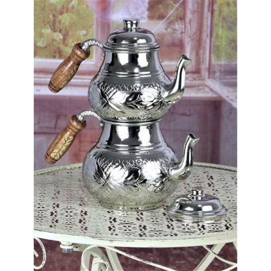 Medium Sized Nickel Plated Copper Teapot Set