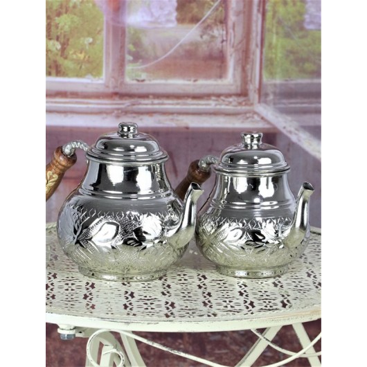 Medium Sized Nickel Plated Copper Teapot Set