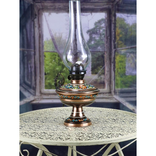 Brass Lamp / Lantern With A Base Engraved With Flowers