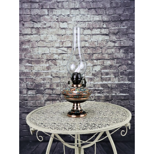 Brass Lamp / Lantern With A Base Engraved With Flowers