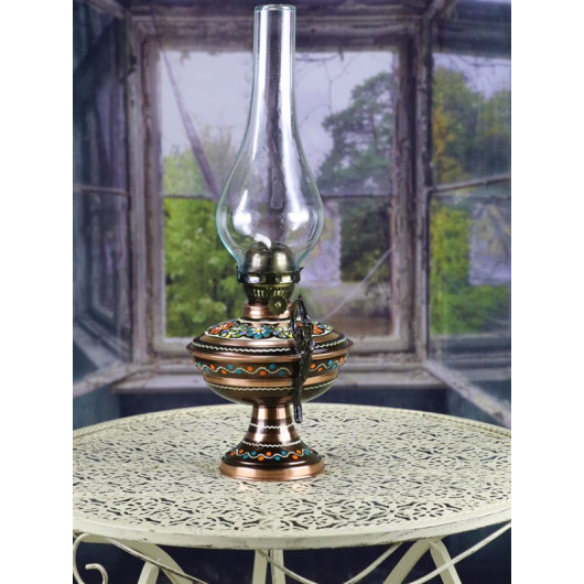 Brass Lamp / Lantern With A Base Engraved With Flowers