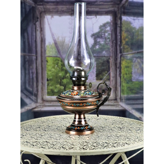 Brass Lamp / Lantern With A Base Engraved With Flowers