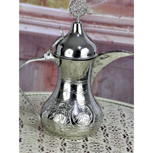 Medium Size Nickel Plated Copper Arabic Coffee Pot 700 Ml