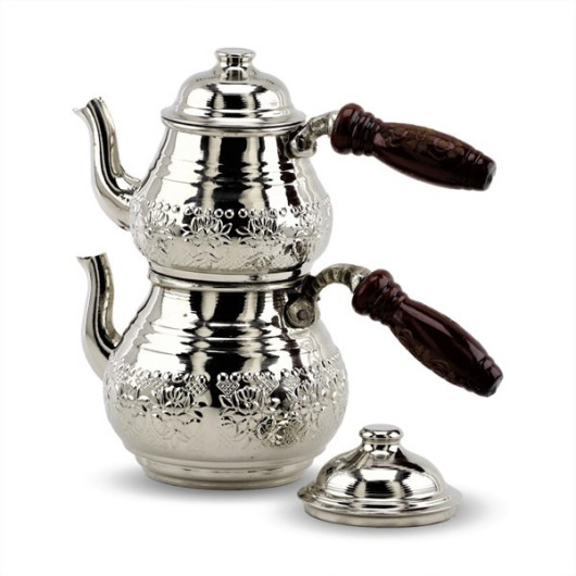 This Nickel Plated Copper Teapot Set Has A Total Capacity Of 1.6 Quarts