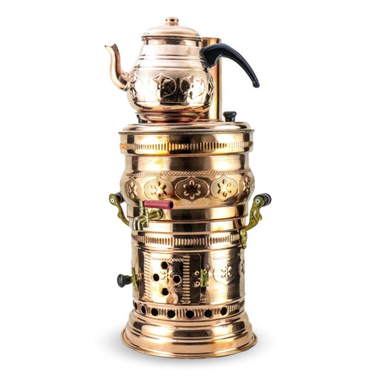 Teapot + Turkish Samovar With Charcoal Or Wood Of Copper Capacity Of 4 Liters