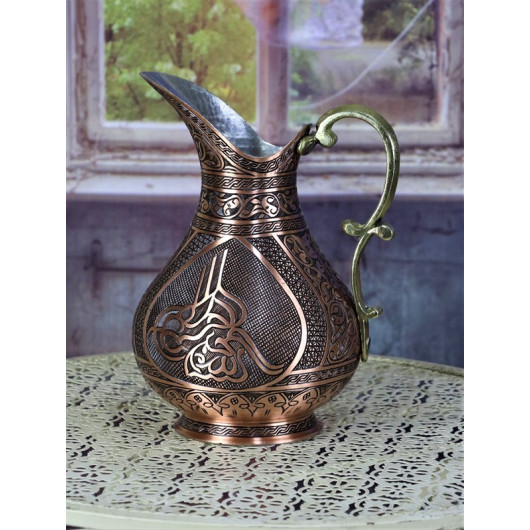 Tuğralı Tumbled Chisel Ottoman Copper Jug