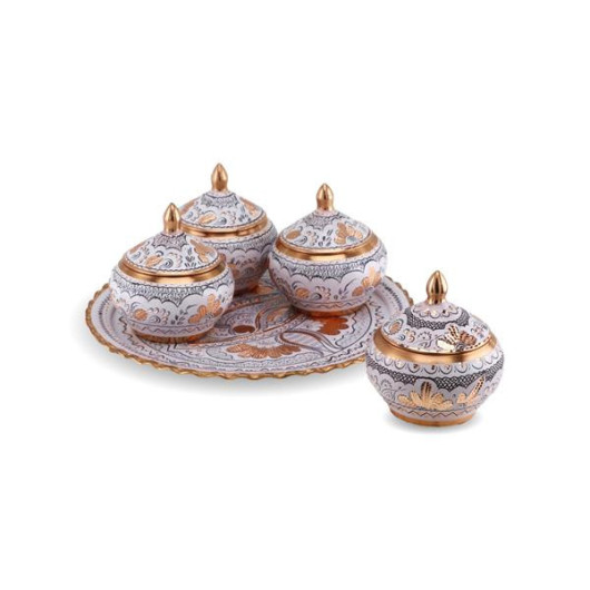 White Color Bosnian Copper Spice Shaker With Tray 250 Ml