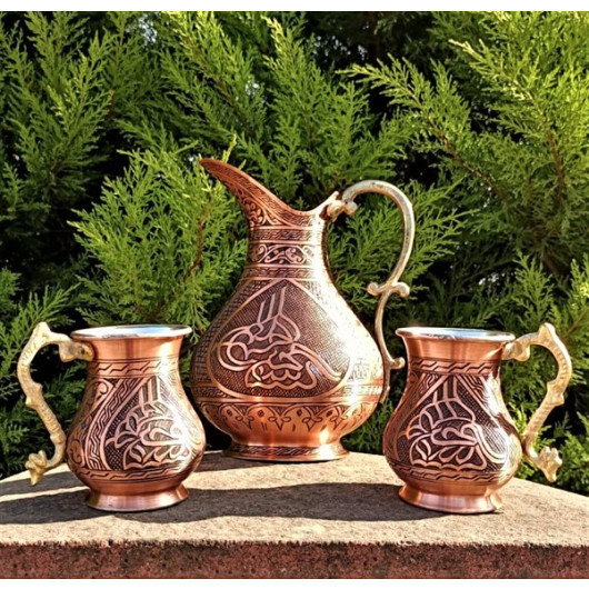 Tugra 1 Mm Thick Copper Pitcher And Mug Set