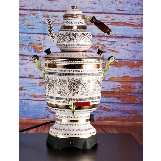 Teapot + Electric Copper Samovar With Roses And Royal Pattern