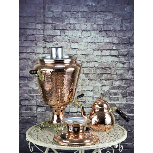 Teapot + Charcoal-Fired Hammered Copper Samovar 4 Liters