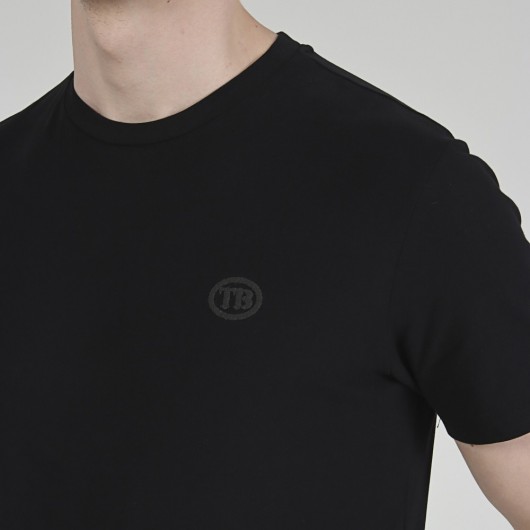 Men's Embroidered Round Neck Everyday T-Shirt - Black