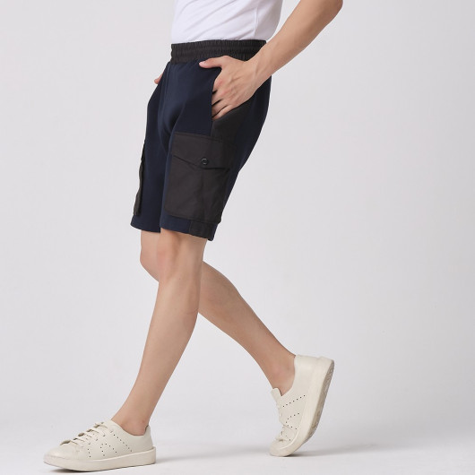 Men's Shorts In Combed Cotton With A Cargo Pocket - Navy