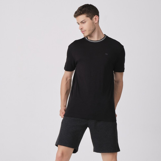 Men's Knitwear Collar T-Shirt - Black