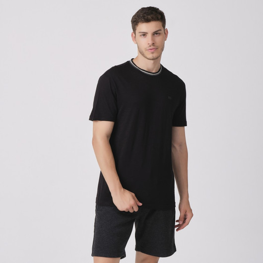 Men's Knitwear Collar T-Shirt - Black
