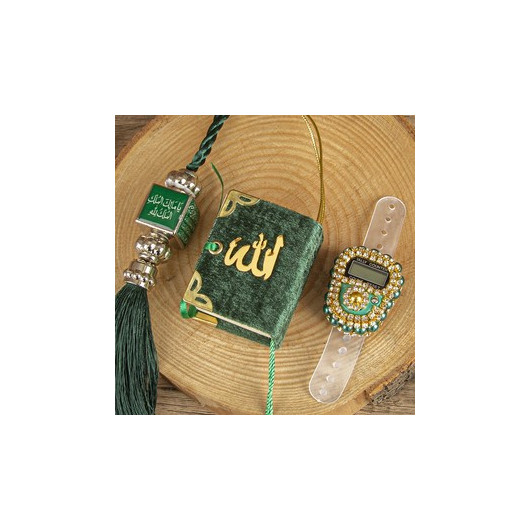 Vehicle Ornaments Mini Quran With Earthquake Dual Evil Eye Verse Ayetel Pulpit Luxury Dhikrmatic Green Box