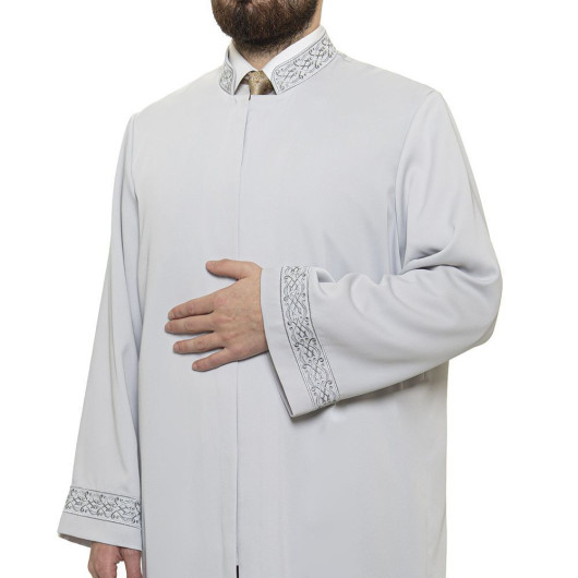Gray Imam Robe Patterned With Ornaments