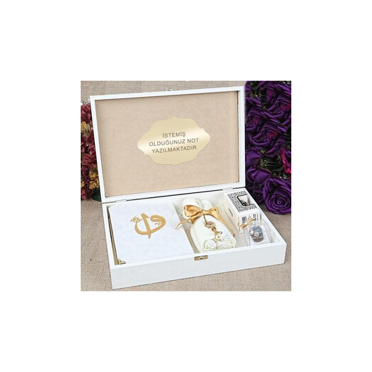 Gift Velvet Covered Quran, Crystal Rosary, Shawl, Essence, Dhikr, Wooden Boxed Set