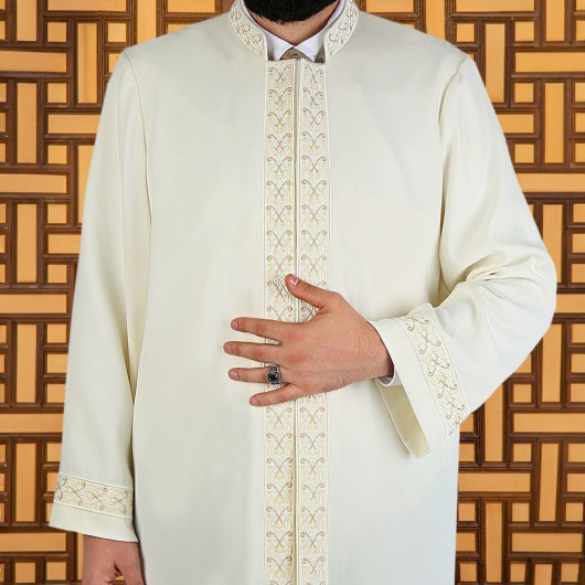 Long Imam Robe With A Slim Fit, Cream