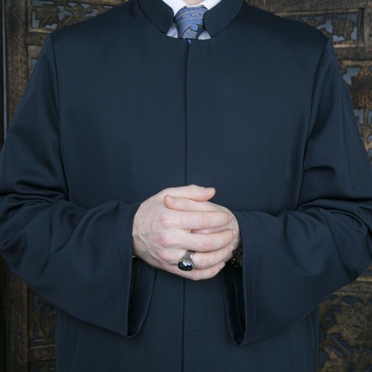 Damascus Navy Blue Robe With Long And Open Pockets