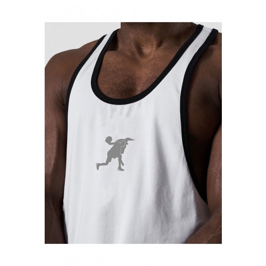 White Reflective Sleeveless Sports Shirt For Men