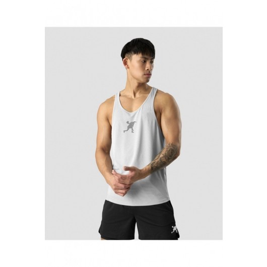 White Reflective Sleeveless Sports Shirt For Men