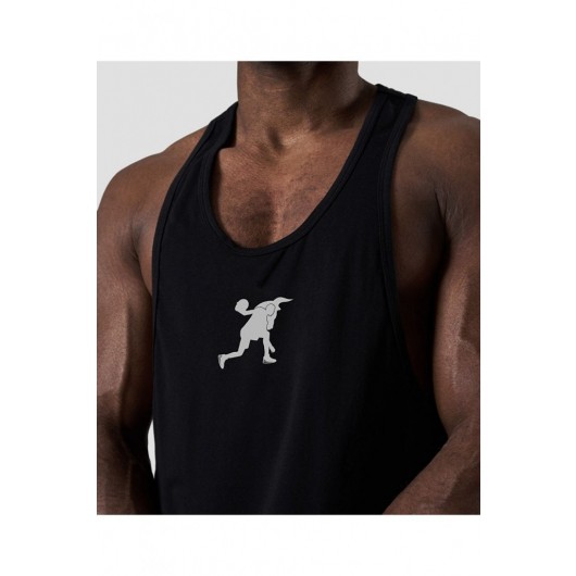 Black Reflective Sleeveless Sports Shirt For Men