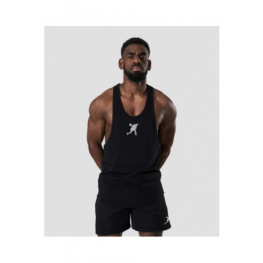 Black Reflective Sleeveless Sports Shirt For Men