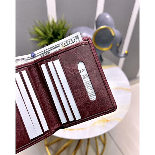 Bifold Wallet Real Leather Claret Red Color