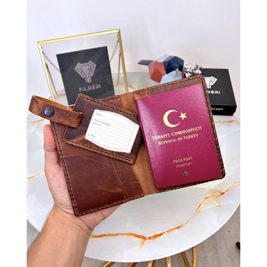 Leather Passport Cover And Luggage Tag Hazelnut