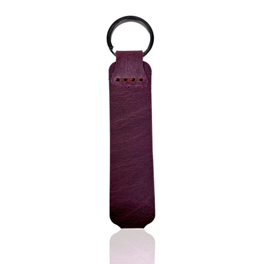Genuine Leather Keychain Claret Red Color