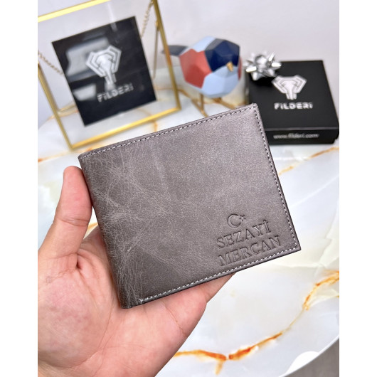 Genuine Leather Coin Holder Wallet Gray