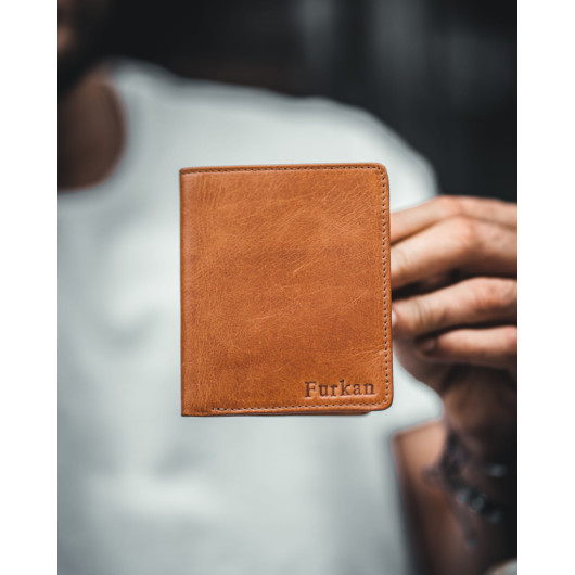 Slim Wallet Card Holder Tan Color Genuine Leather