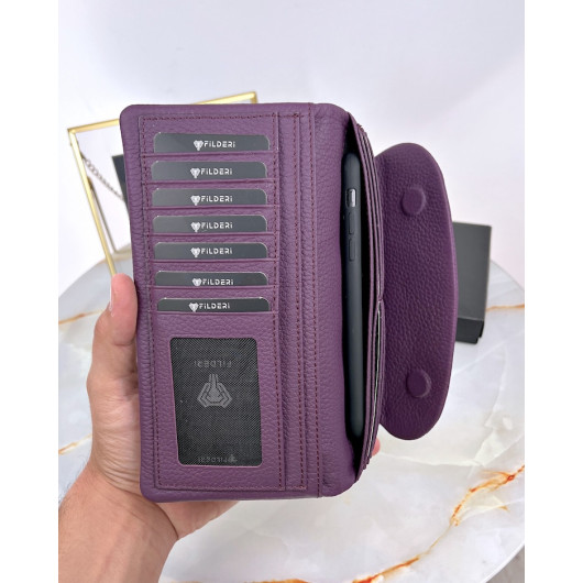 Women's Hand Wallet Purple Color Genuine Leather